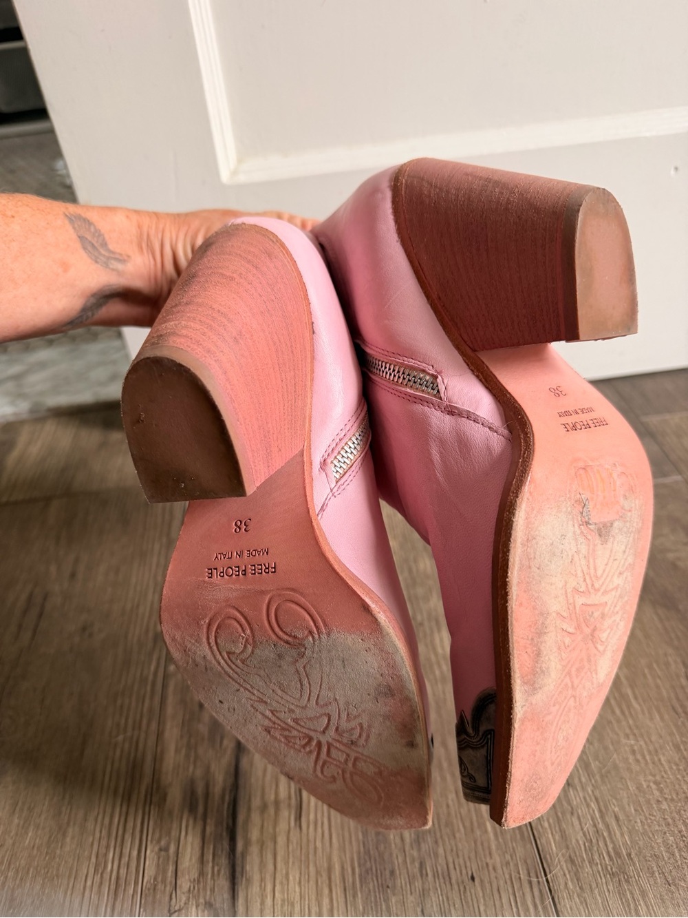 Free People Pink Leather Western Zip Ankle Boots with Metallic Toe - Picture 5 of 5
